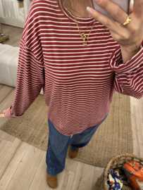 Stripe loose longsleeve Azzurro - dark red