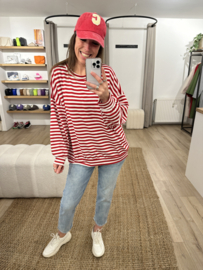 Cotton stripe sweater Azzurro - red