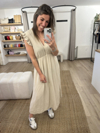 Cotton waffle ruffle dress - beige