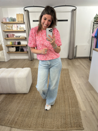 Flower puff tee Azzurro - pink