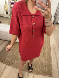 Knitted polo dress Azzurro - fuchsia/red