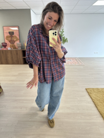 Check puff button blouse 2.0 - bordeaux/blue