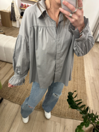 Cotton wide blouse Azzurro - grey