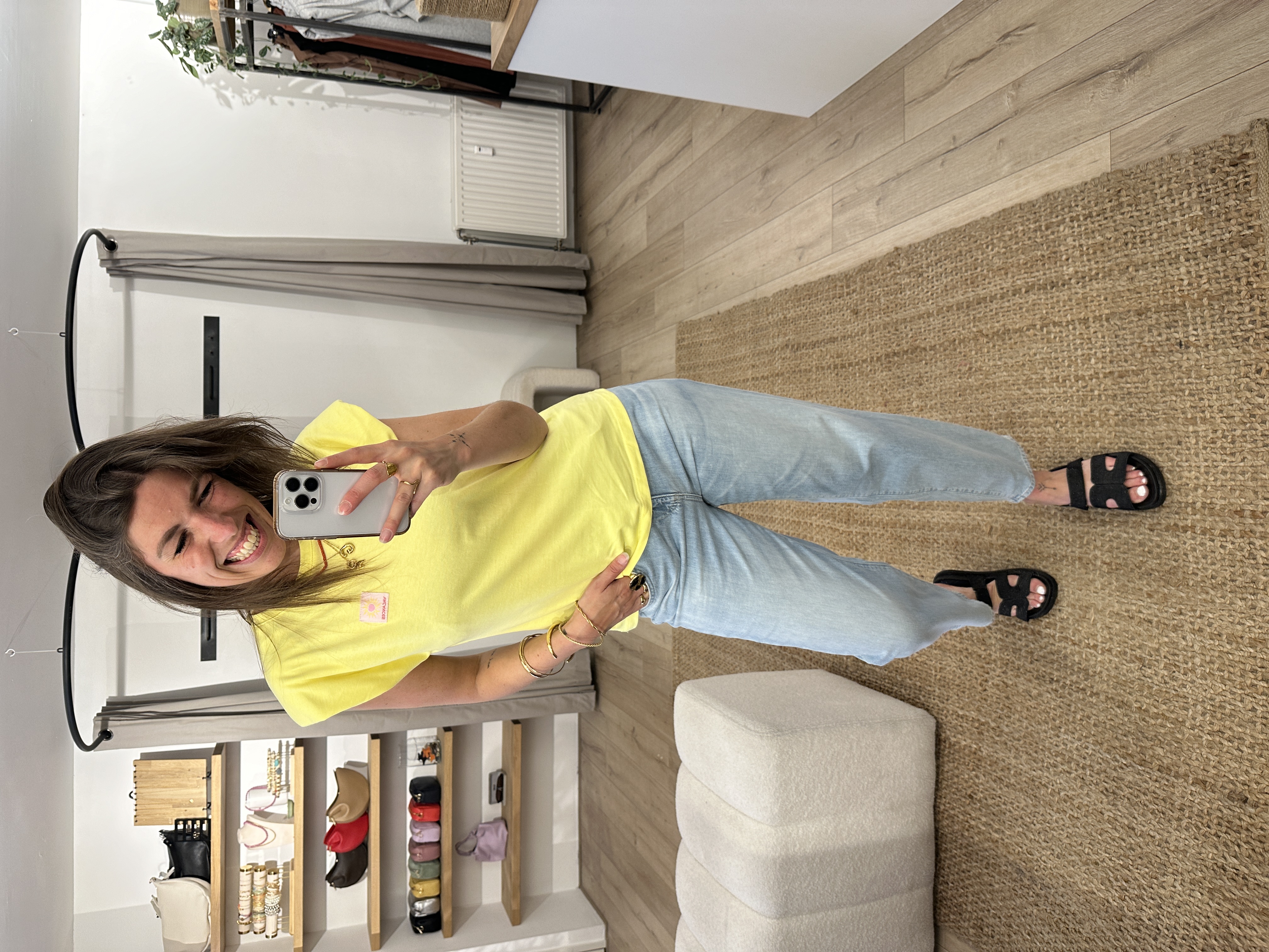 Shoulder cotton top Azzurro - yellow