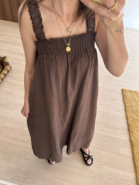 Linen smog long dress - dark brown