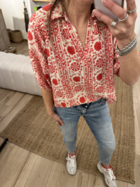 Print short blouse Azzurro - red