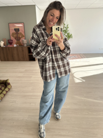 Check pocket blouse - dark brown