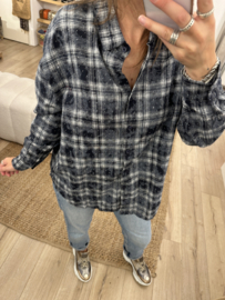 Glitter check button blouse Azzurro - blue