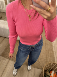 Rib longsleeve pull Azzurro - pink