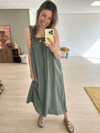 Linen smog long dress - army green
