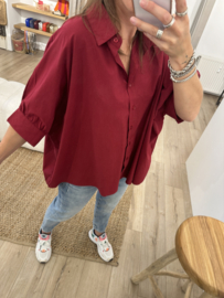 Cotton short blouse Azzurro - dark red