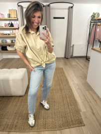 Cotton wide blouse Azzurro - beige