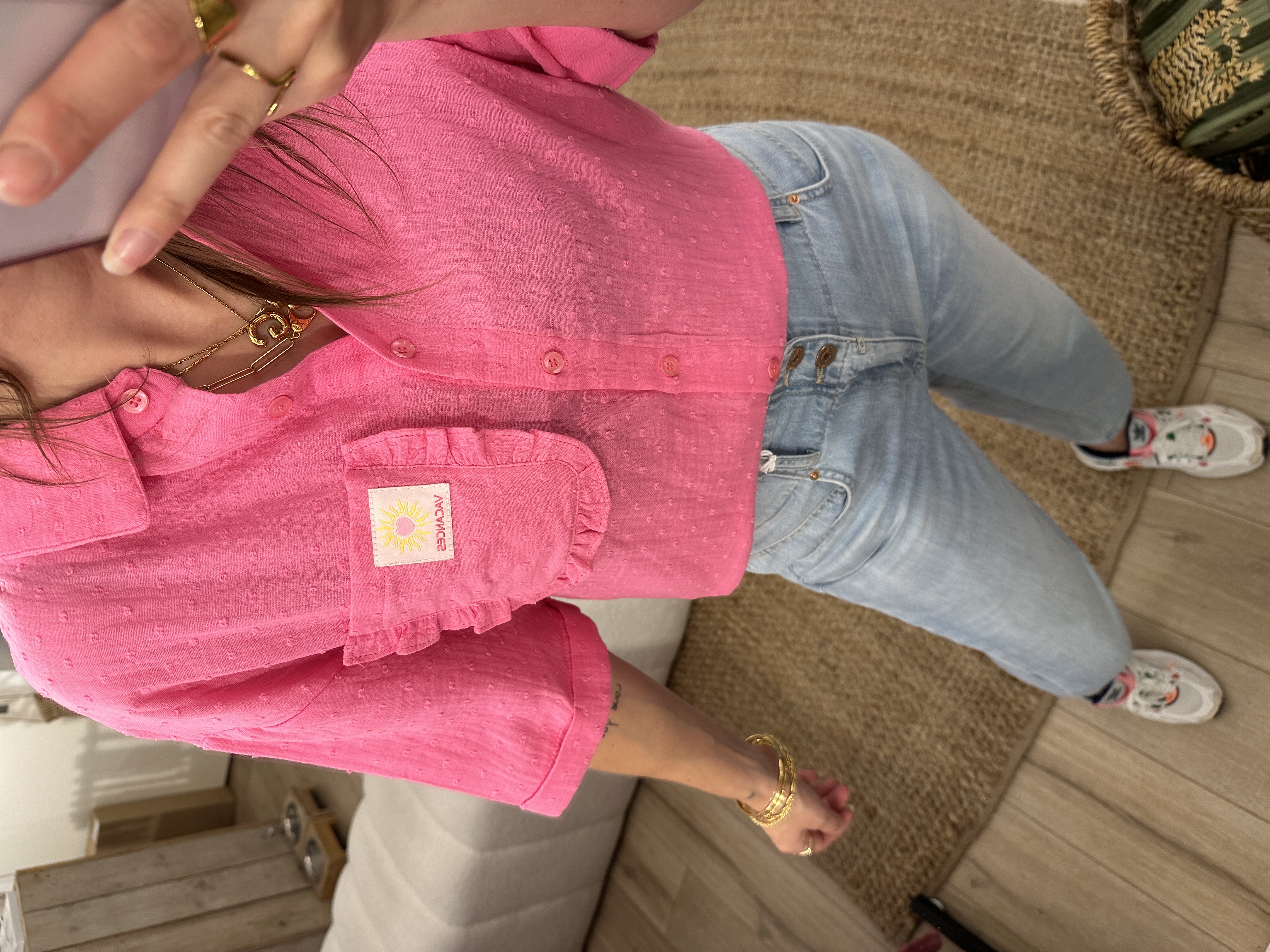 Dot shortsleeve blouse Azzurro - pink