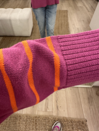 Cotton knitted stripe pull Azzurro - magenta