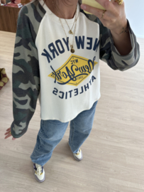 Camo baseball print longsleeve - dark blue/yellow