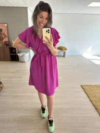 Basic ruffle ceintuur dress Azzurro - magenta