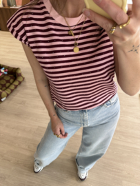 Strass stripe shoulder top - bordeaux