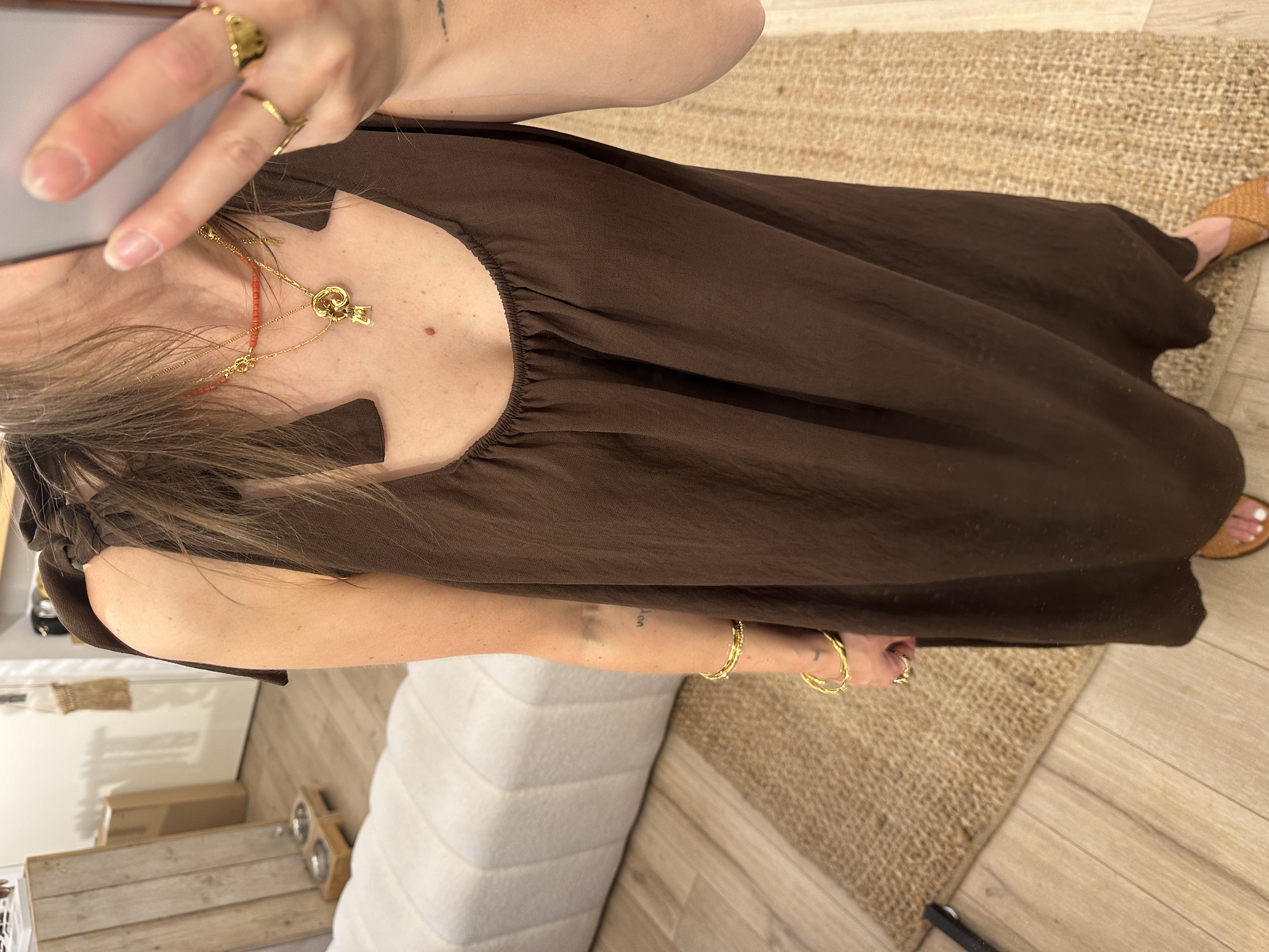 Long bow dress Azzurro - dark brown