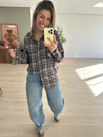 Strass check blouse Azzurro - blue light/brown