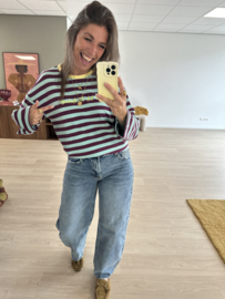 Stripe text longsleeve - aqua/purple