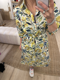 Print midi blouse dress Azzurro - yellow/blue