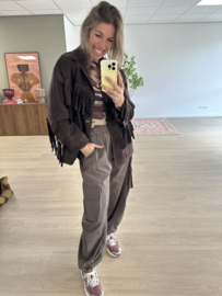 Fringe suedine jacket - dark brown