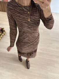 Print mesh long dress Azzurro - dark brown