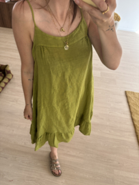 Linen bow dress - green