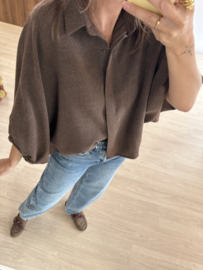 Autumn puff button blouse - dark brown