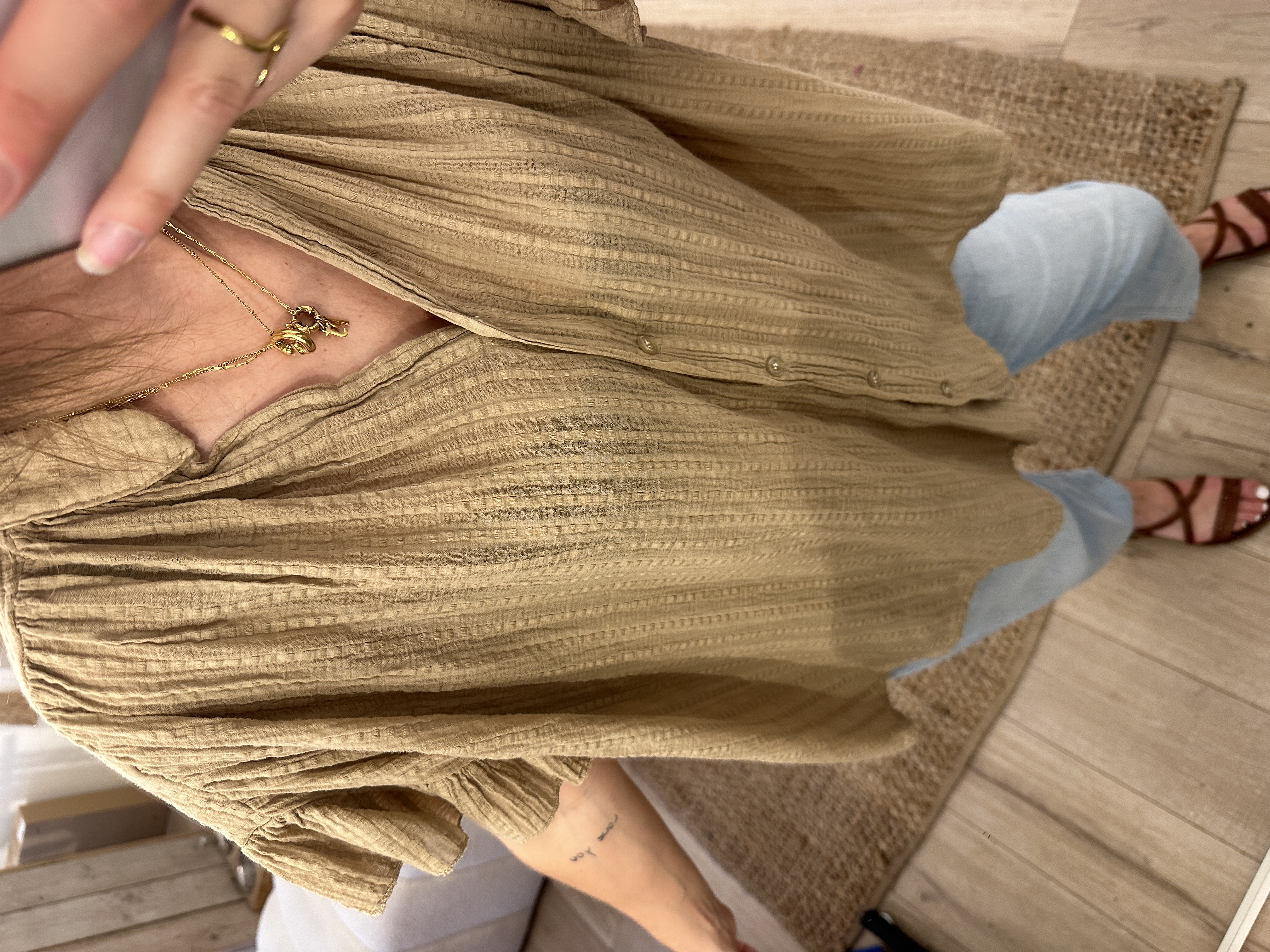 Cotton wide ruffle blouse Ambika - camel