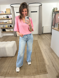 Basic V-blouse Azzurro - pink light
