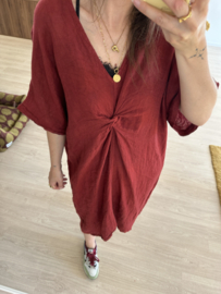 Linen knot dress - bordeaux