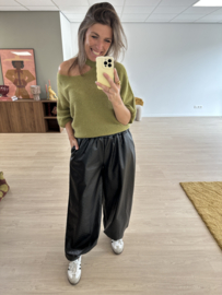 PU leather parachut pants - black