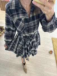 Check blouse dress - dark blue