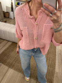 Button short cardigan - pink