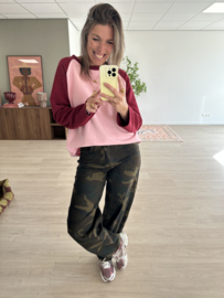 Baseball sweater pull - bordeaux/pink light