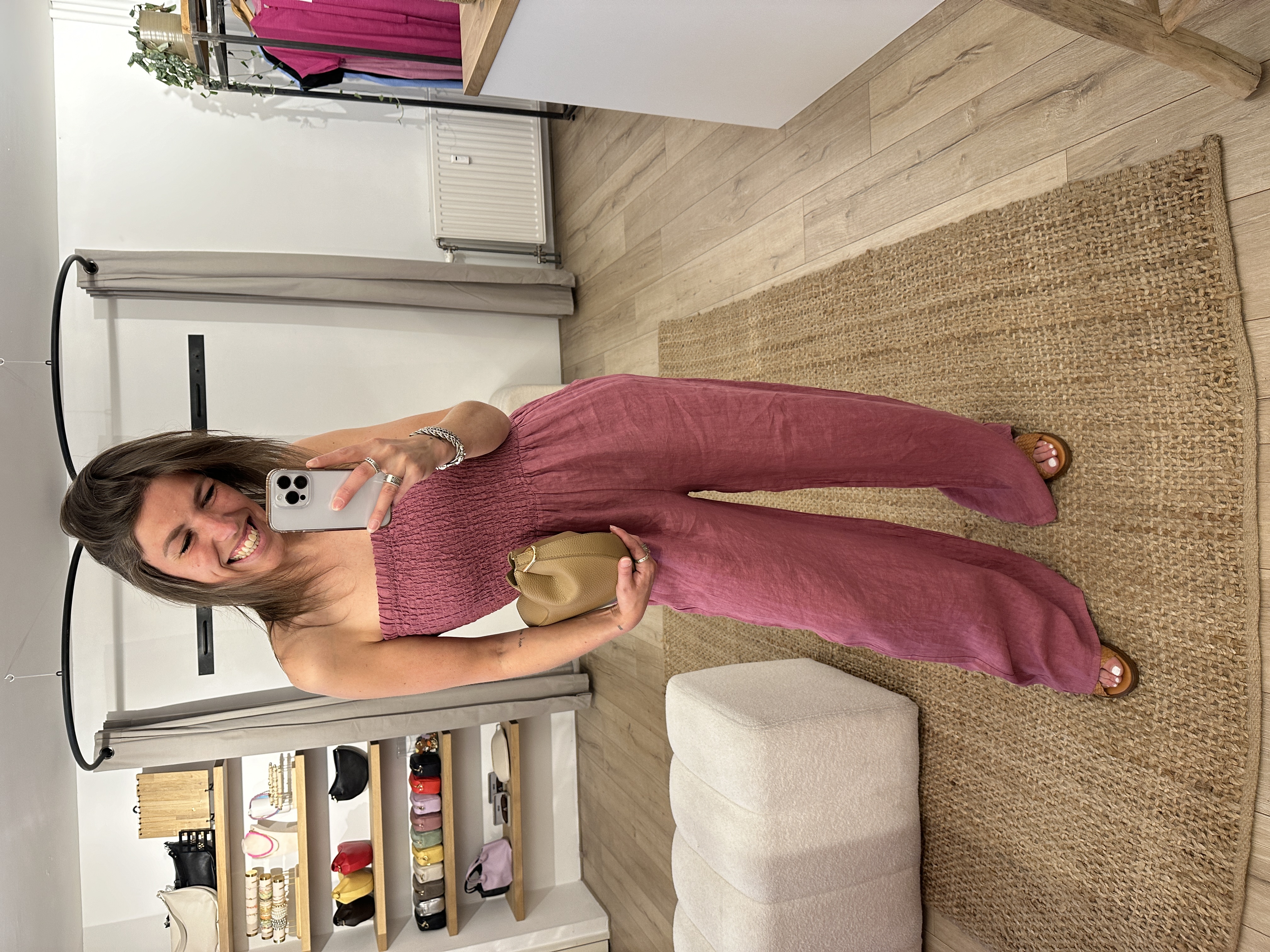 Linen jumpsuit - framboos