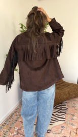 Fringe suedine jacket - dark brown