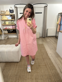 Stripe cotton blouse dress Azzurro - pink/red