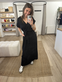 Basic maxi overlay dress Azzurro - black
