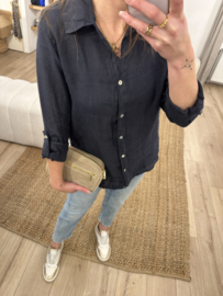 Linen blouse - dark blue
