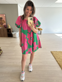 Print off shoulder dress - green/pink
