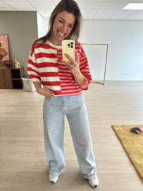 Double stripe wide shortsleeve - red