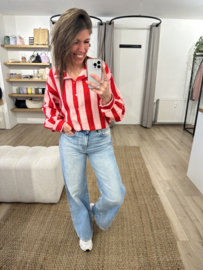 Cotton stripe blouse - red/pink
