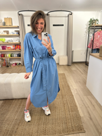 Cotton long blouse dress Azzurro - blue