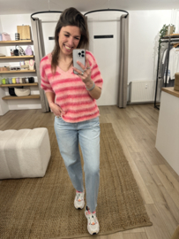 Stripe short V-pull Azzurro - pink/fuchsia