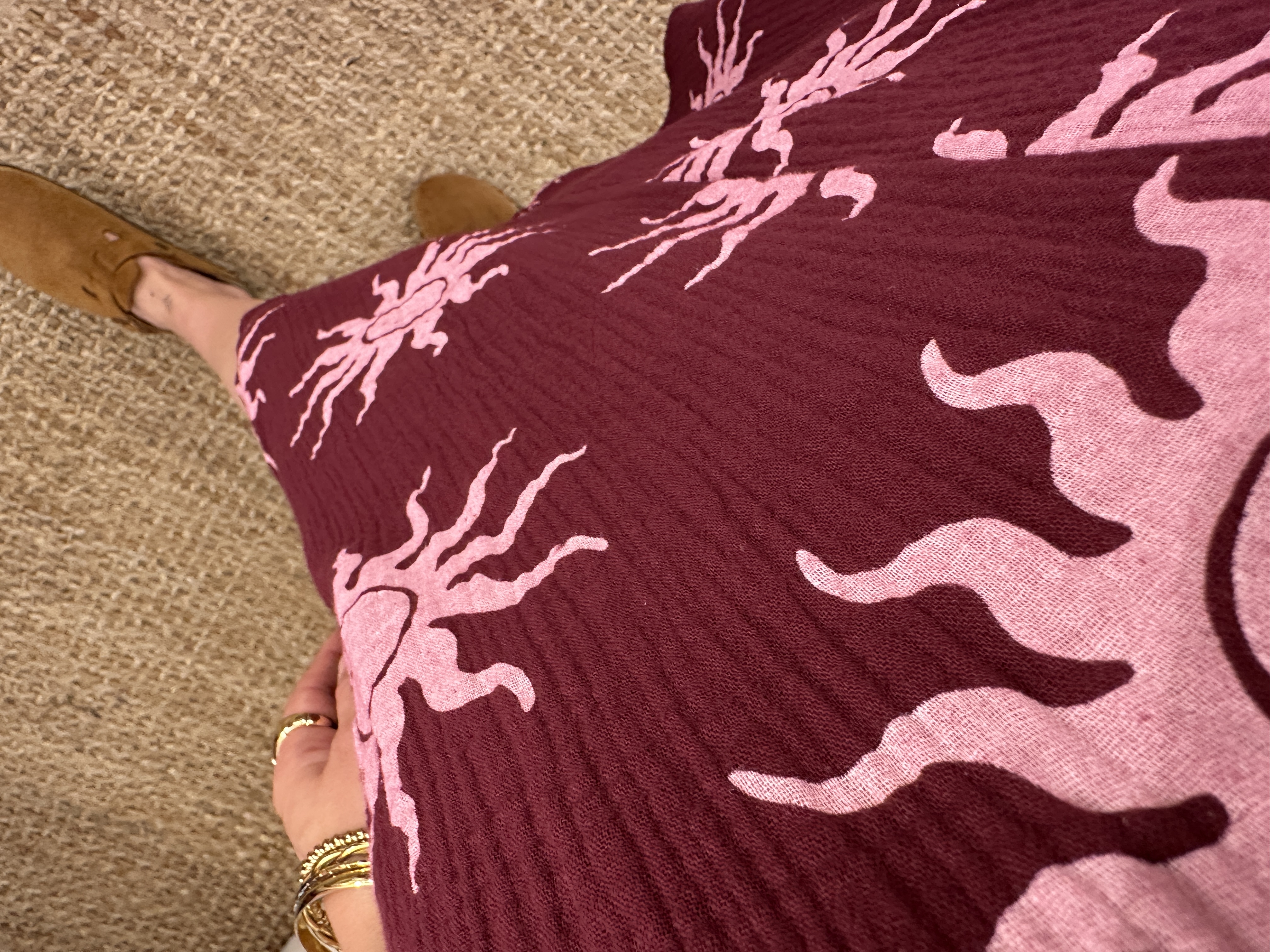 Cotton waffle print dress - bordeaux