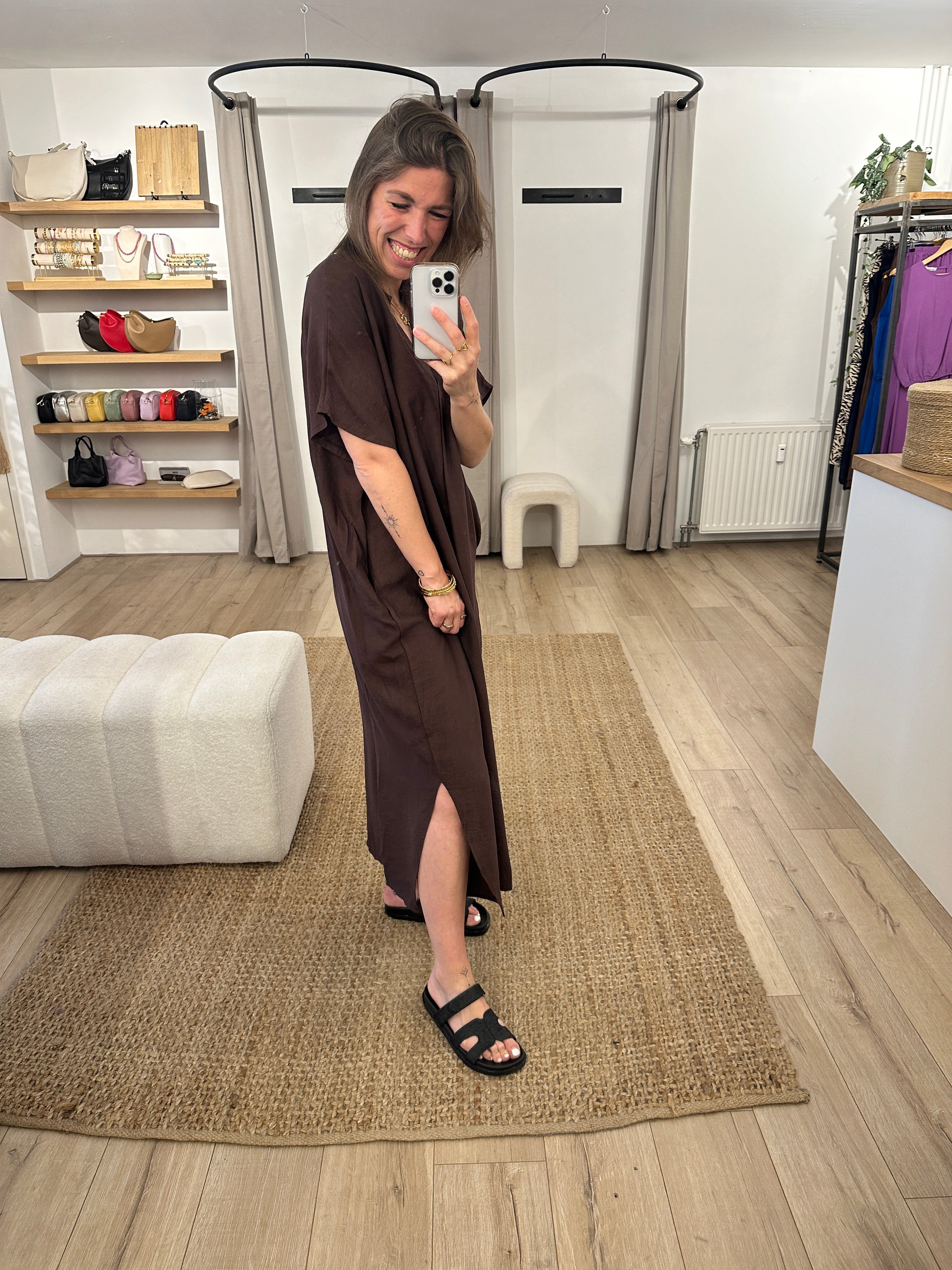 Long V-dress Azzurro - dark brown
