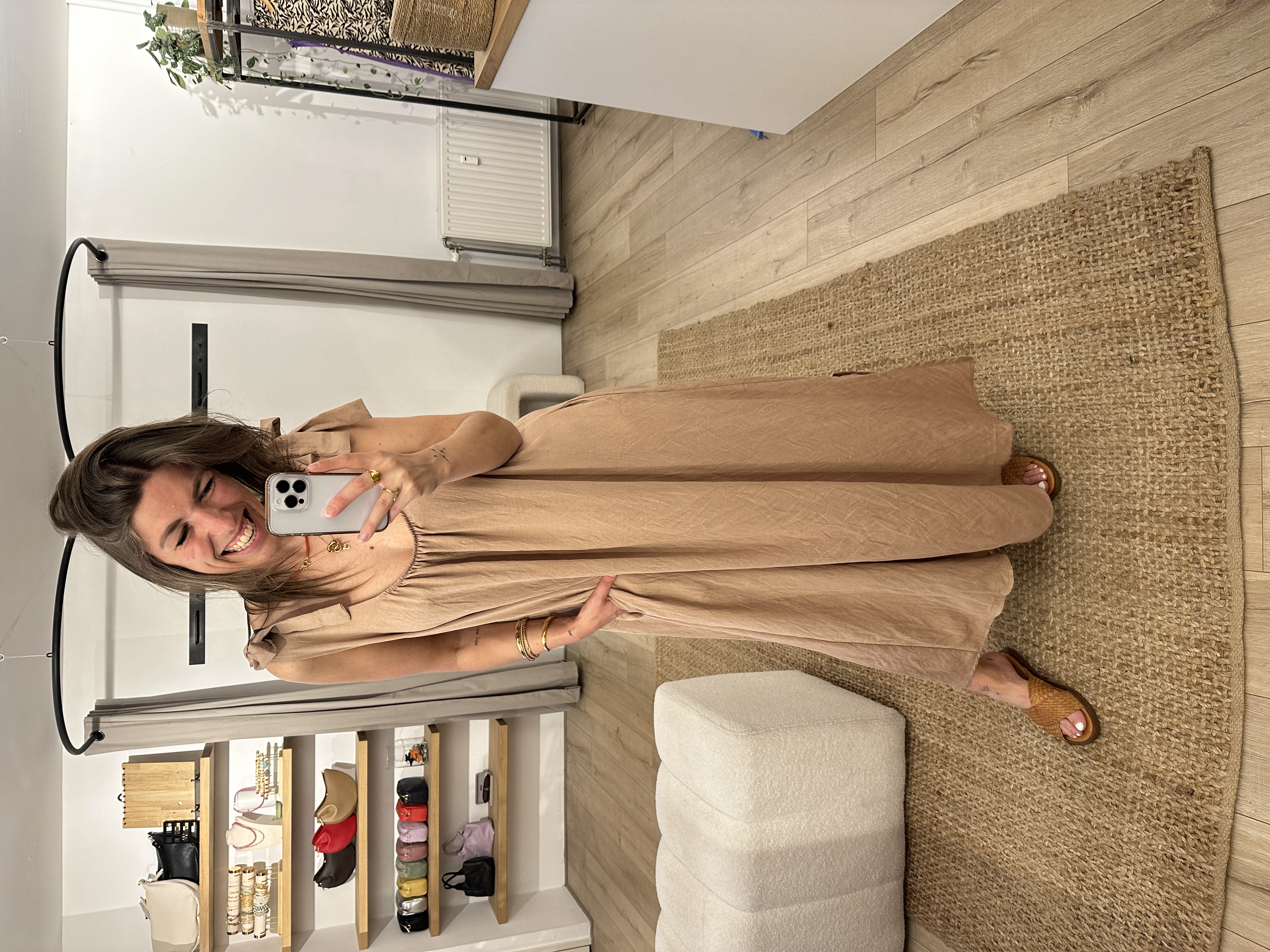Long bow dress Azzurro - beige/camel