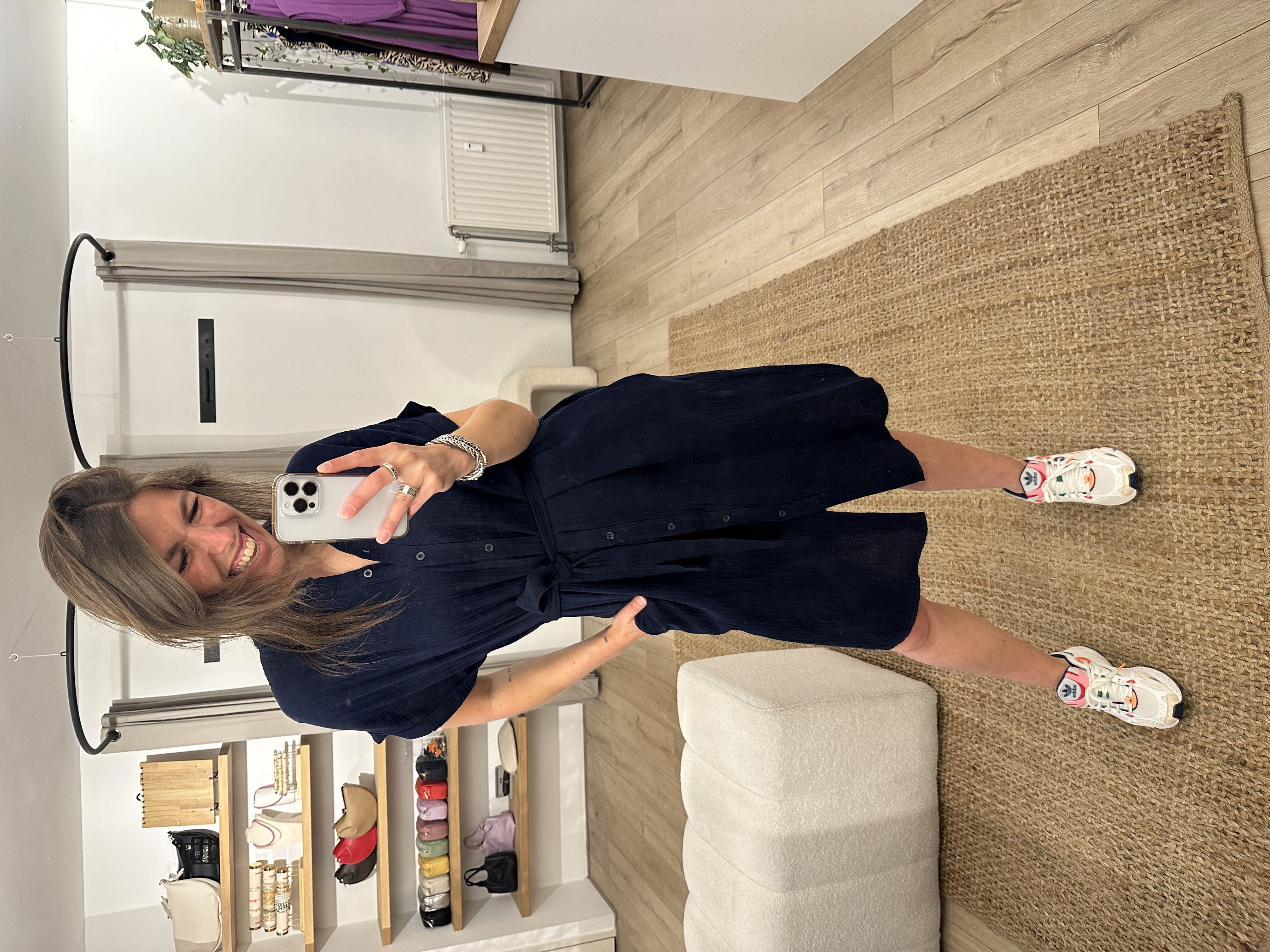 Waffle pocket dress Azzurro - dark blue